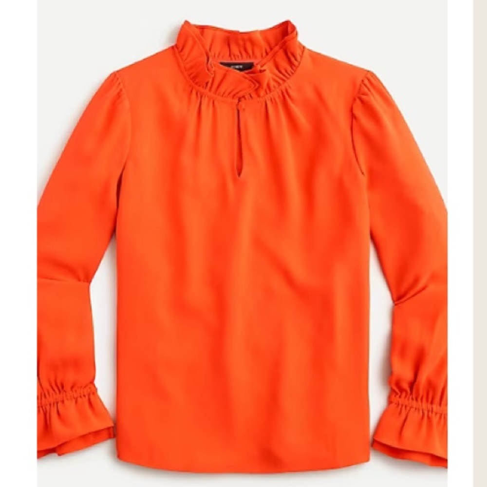 J.crew Ruffleneck top in 365 crepe. Medium in brilliant sunset. New with Tags.